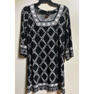 Alyn Paige Dress Womens Size S Black & White Print Square Neck 3/4 Sleeve